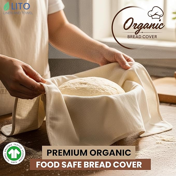 LITO LINEN AND TOWEL Flour Sack Towels for Bread Dough Proofing – Unbleached, Thick Cotton Baking Cloth for Baguettes, Ciabatta, Pastry – Reusable, 28"x28", 3-Pack