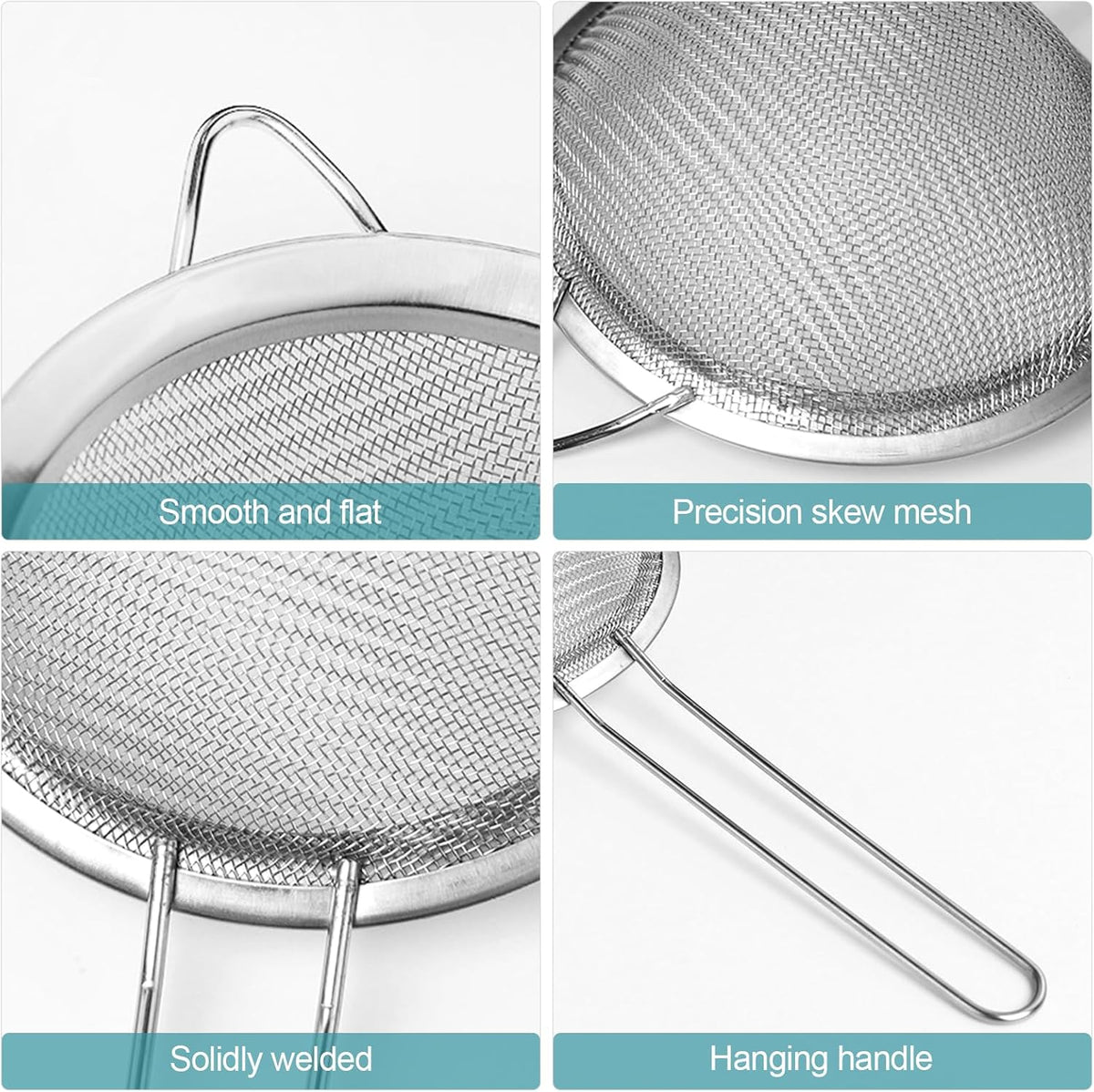 2 Pack Fine Mesh Strainer, Small Stainless Steel Sieves with Handles, for Steeping Loose Leaf Tea, Straining Cocktail, Juice and Sifting Flour, Powdered Sugar (2pcs)