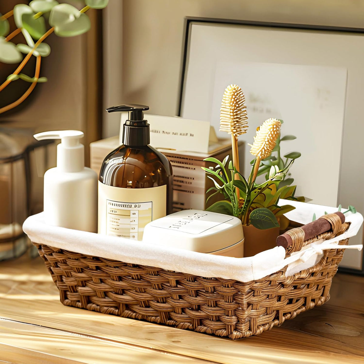 Basket - Wicker Storage Basket, Hand Woven Wicker Storage Basket for Home Storage, Dimensions 15"W x 10.6" x 5.1"H, Brown Home Storage Box