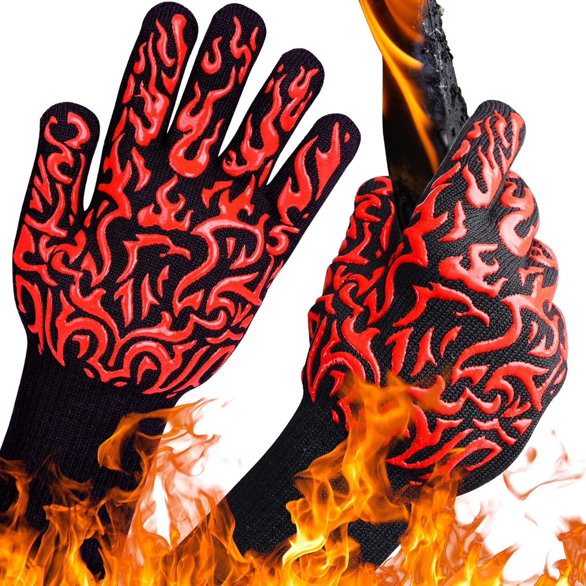 UBeesize Lengthen BBQ Gloves (Phoenix), 1472°F Heat Resistant Grill Glove, 14 inch Fireproof Oven Gloves for Cooking, Non-Slip Fire Glove for Grilling, Barbecue, Smoker, Baking, Frying