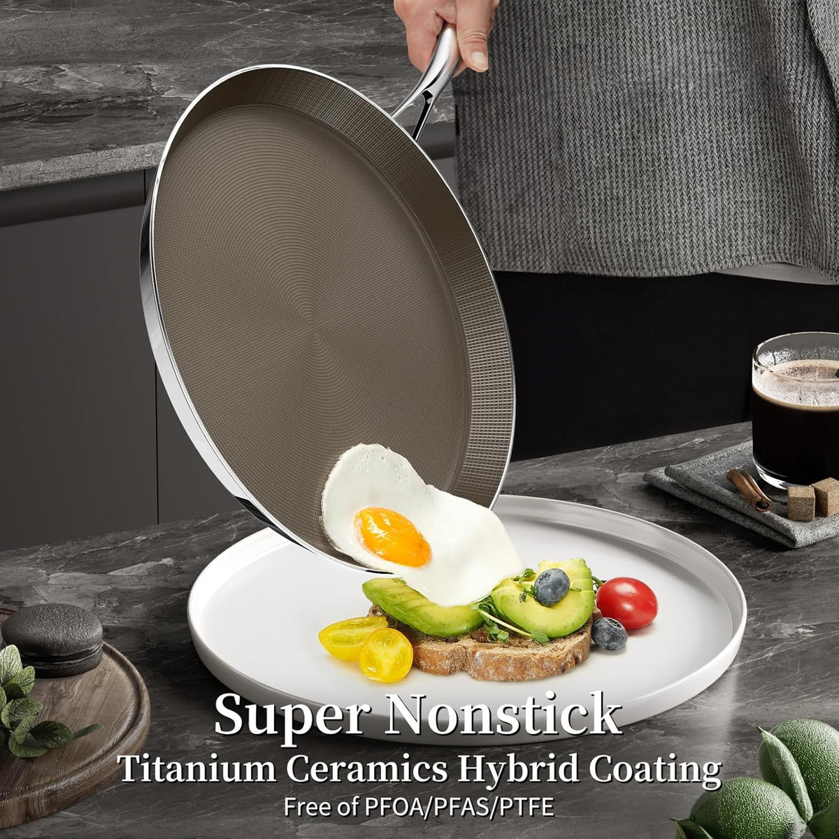 11 Inch Stainless Steel Crepe Pan - Titanium Ceramic Nonstick Crepe Pan, Stainless Steel Pancake Pan, Non Stick Flat Skillet Tawa Dosa Tortilla Griddle Pan, Induction Compatible, PFOA&PFAS Free