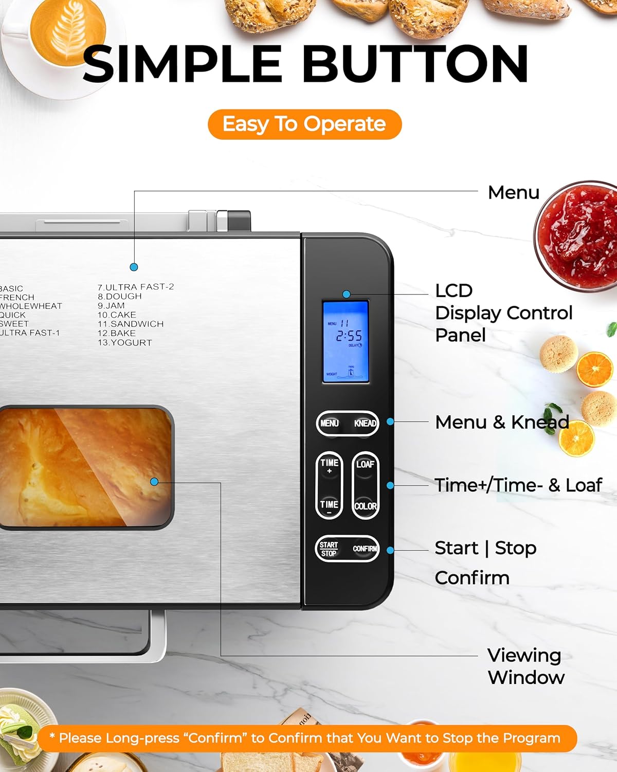 EUHOMY Bread Maker Machine 13 Program 2LB Bread Maker, Bread Machine with 3 Loaf Sizes and 3 Crust Colors, Breadmaker with Fruit & Nut Dispenser,Ideal for Family Gifts, Gluten Free