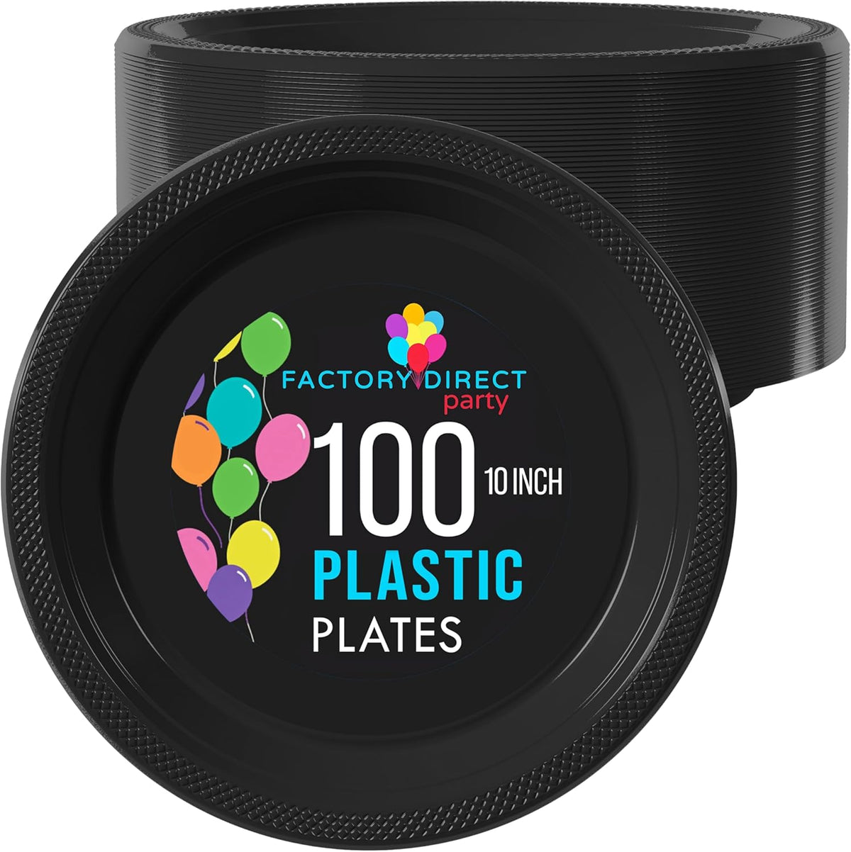 Exquisite Party Solids Black Plastic Plates For Party 10" Black Disposable Plates Heavy Duty Supplies 100 Pcs Plastic Dinnerware Sets Heavy Duty 350 GSM Disposable Dinnerware Set