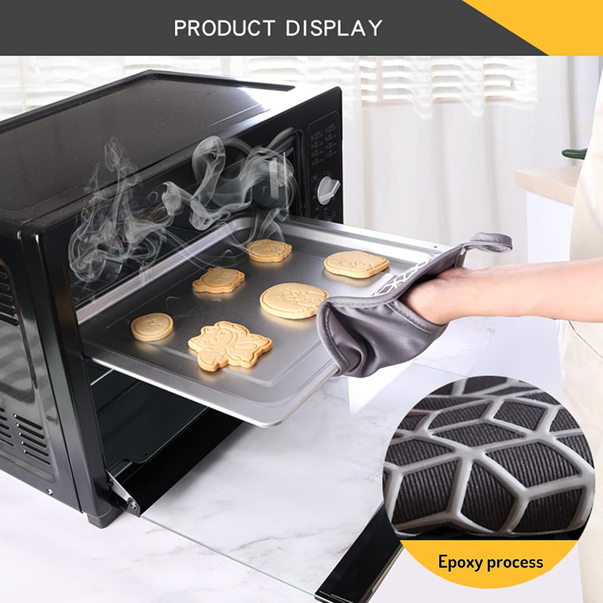 Oven Mitts and Pot Holders Sets 6pcs, Thick Cotton Oven Gloves High Heat Resistant 500℉with Extra Long Oven Mitts and Hot Pads Potholders with Non-Slip Silicone Surface for Cooking Baking