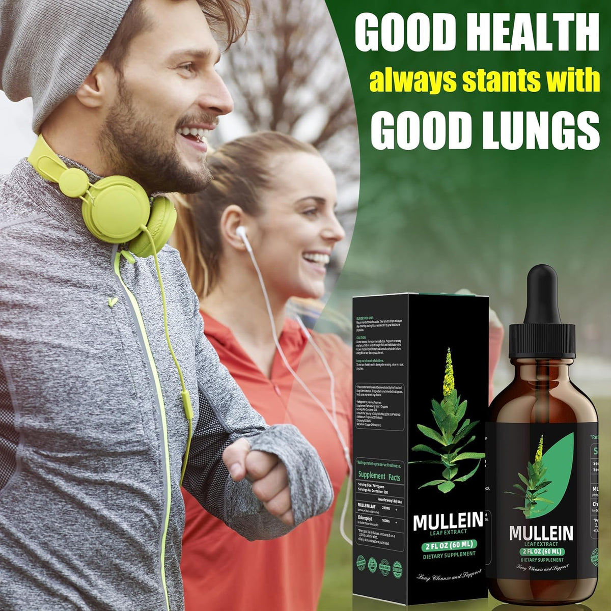 YUMOYI Chlorophyll&Mullein Drops for Lungs - Support Lung Cleanse & Respiratory Function for Healthy Breathing - Natural Supplement, Tincture Drops | Non-GMO, Vegetarian | 1 Month Supply