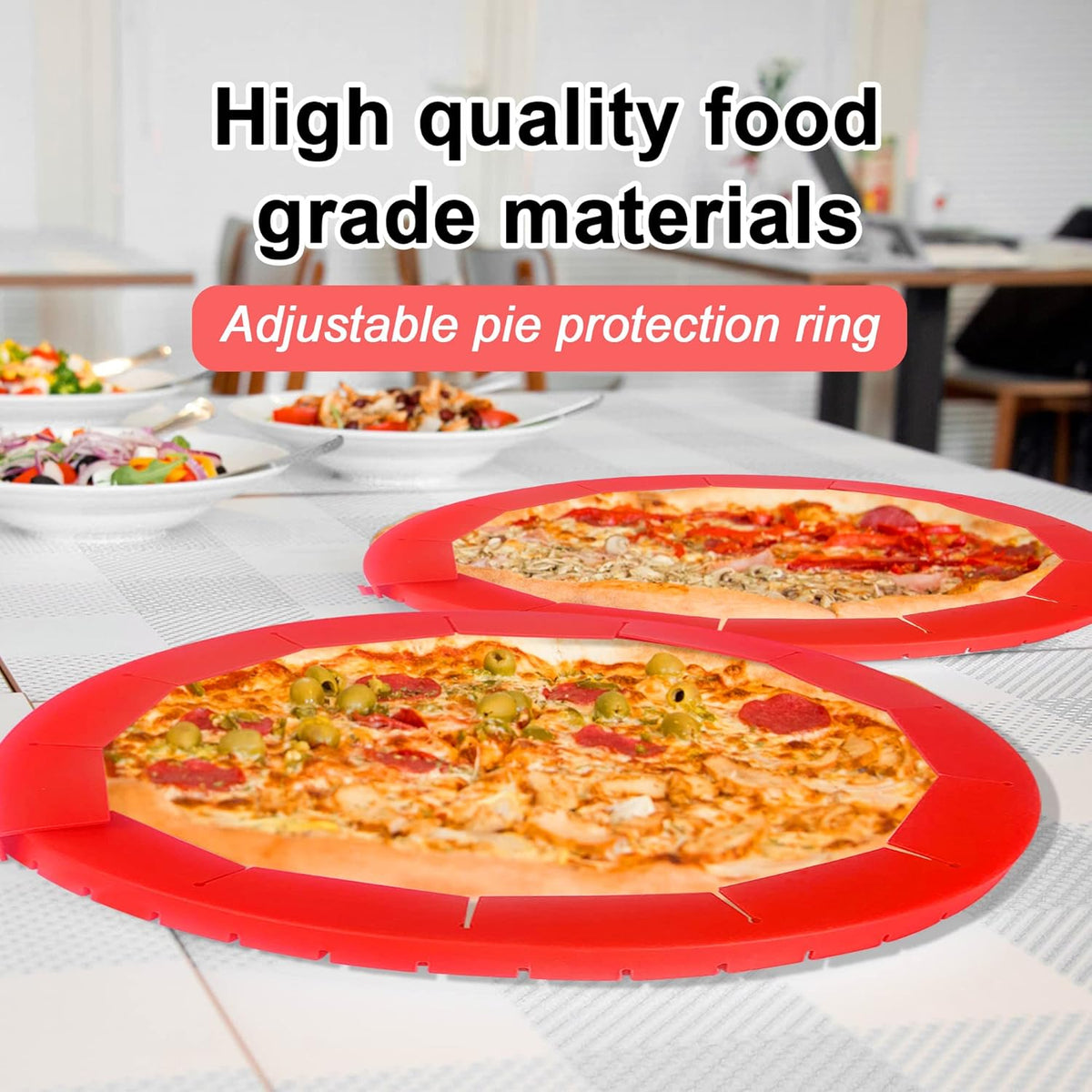 2 Pack Adjustable Silicone Crust Shield, BPA-free Pie Crust Protector Cover Kitchen Tool for Baking Pizza, Fit 8-10.7 Inch Pies - Dishwasher Safe (Red)