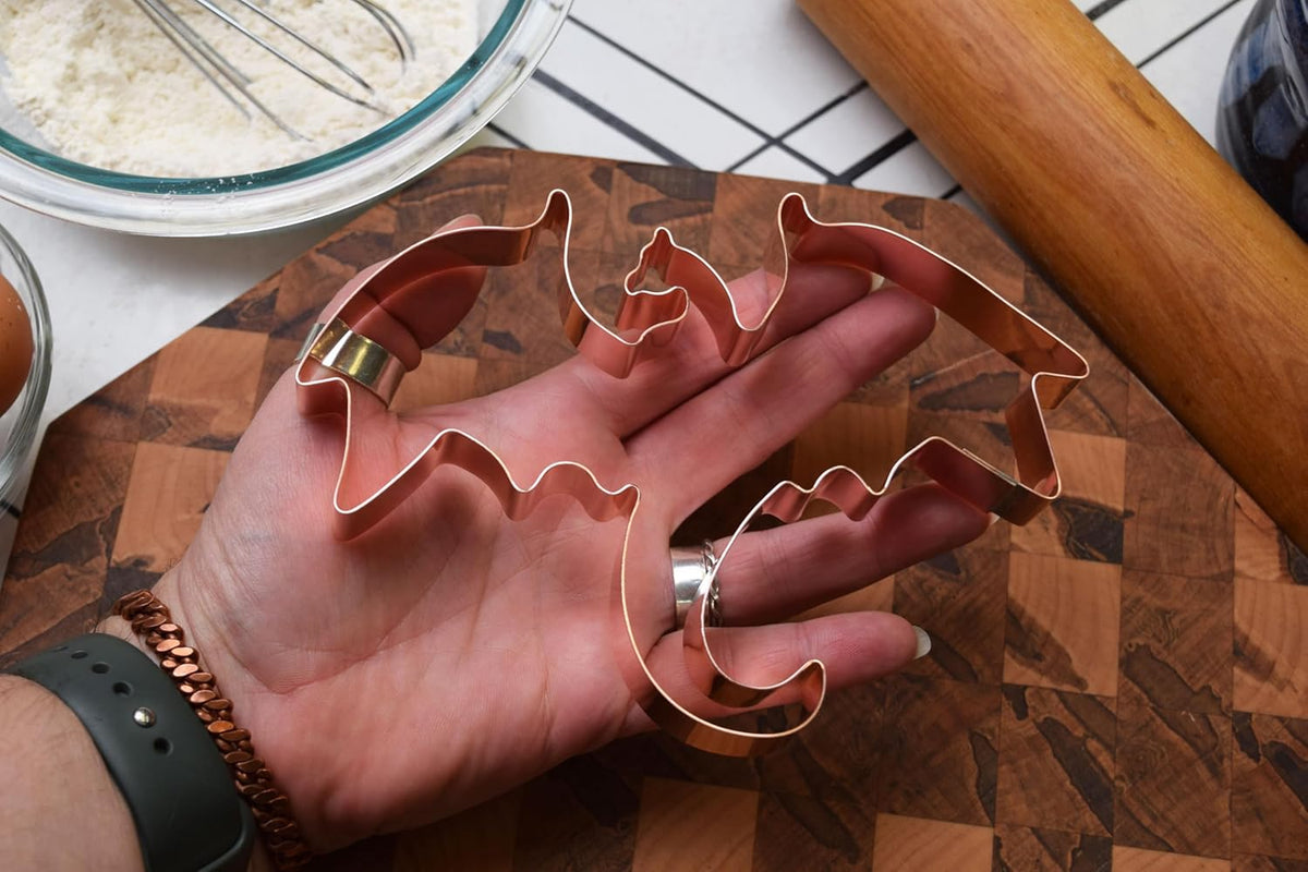 The Fussy Pup Flying Dragon Cookie Cutter – 6.25” Solid Copper – Handmade in the USA – Fantasy Wyvern for Medieval Parties, Crafts, and Gifts