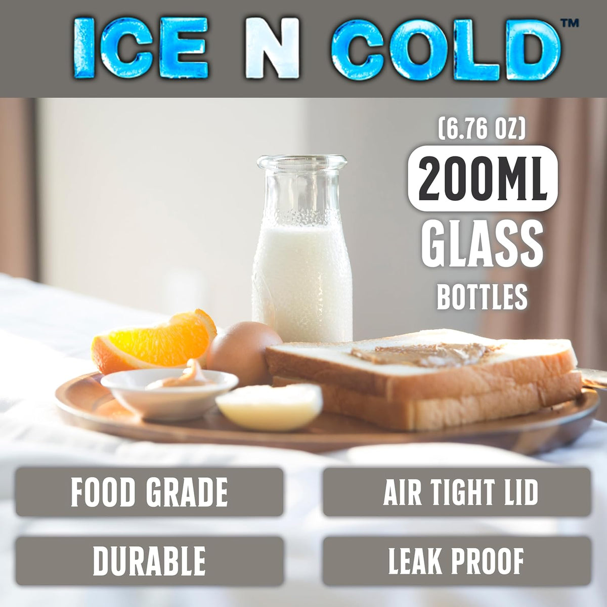 6.76 oz / 200ml Vintage Glass Bottle with Leakproof Clear Lid, Reusable & Eco-Friendly – Ideal for Milk, Juices, Smoothies, Infused Water, BPA-Free Glass Bottle (24-Pack)