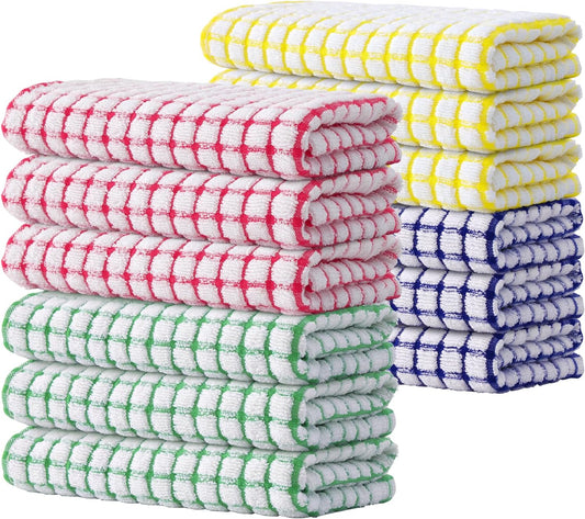 Kitinjoy Cotton 12 Pack Terry Kitchen Towels, 16 x 25 Inches Super Soft and Absorbent Dish Towels, Quick Drying Hand Towels for Kitchen Drying, Multiple Colour