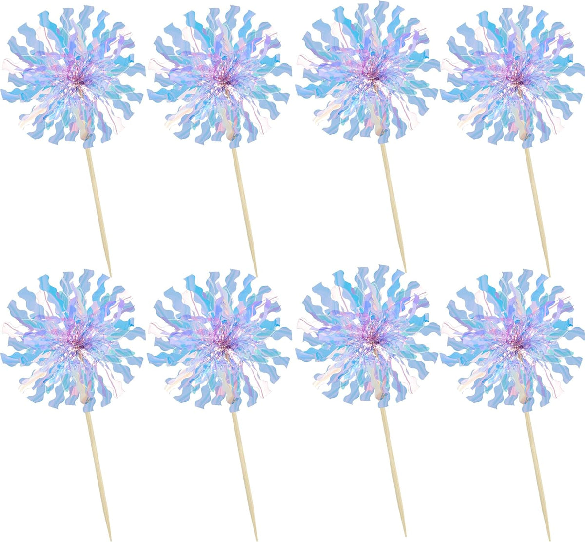 Ephlyn 30Pcs Foil Firework Cupcake Toppers Party Birthday Cake Toppers Supplies Sparkle Tinsel Cocktail Fruit Toothpick for Birthday Wedding Graduation Party Light Blue