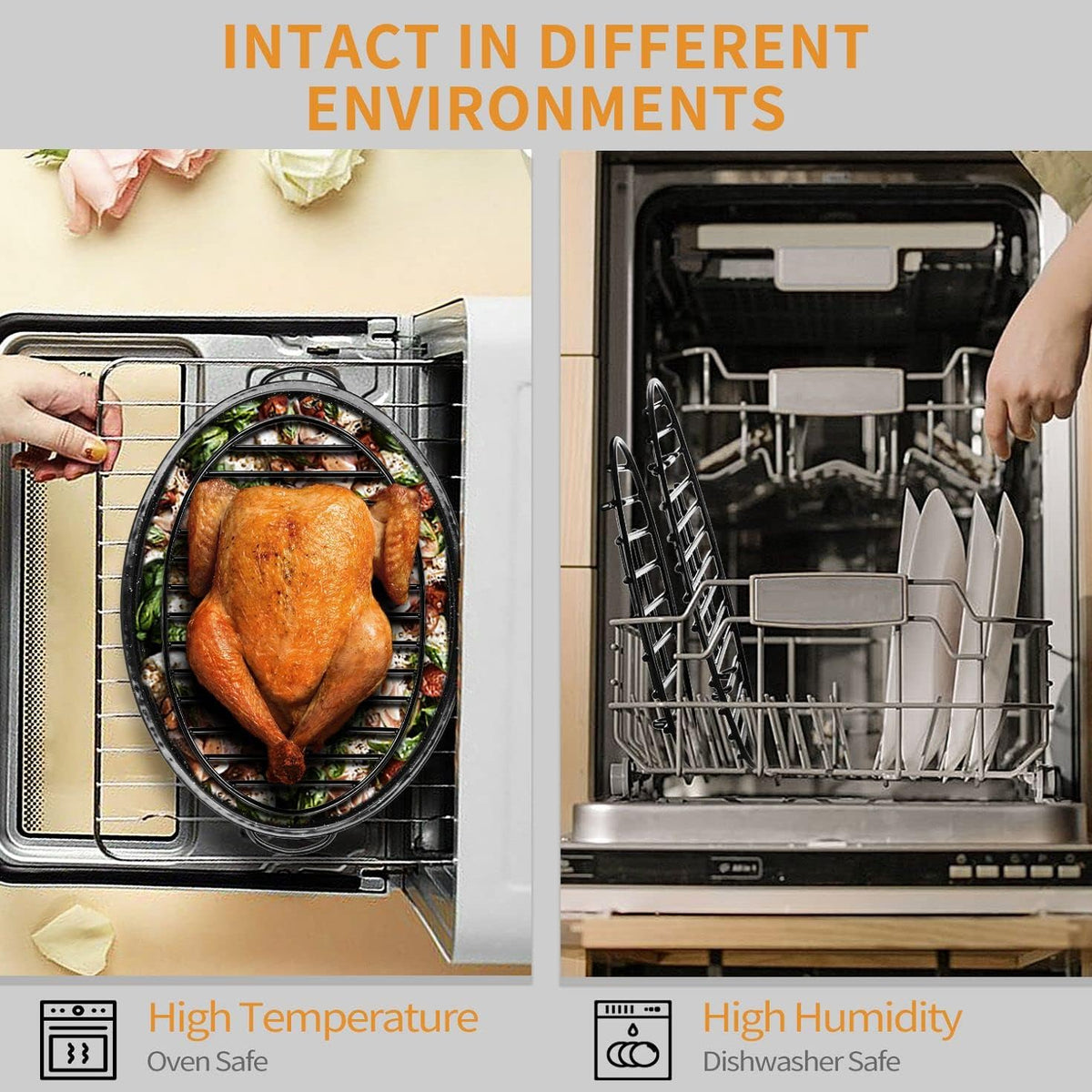 JY COOKMENT Roasting Rack with Integrated Feet, Cooling Drying Rack With Enameled Coating, PTFE Free, Great for Cooking, Roasting, Drying, Grilling, Dishwasher Safe (12.5"x8.5")