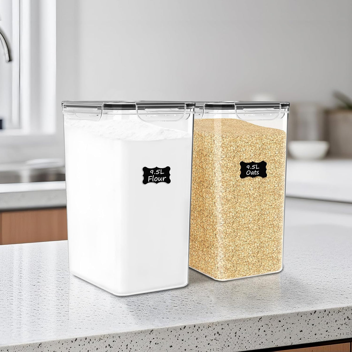 2 PC Flour Sugar Storage Containers (9.5L | 321 Oz) Extra Large Food Storage Containers with Lids - Airtight Leakproof BPA FREE Flour Container for Rice, Cereal, Sugar