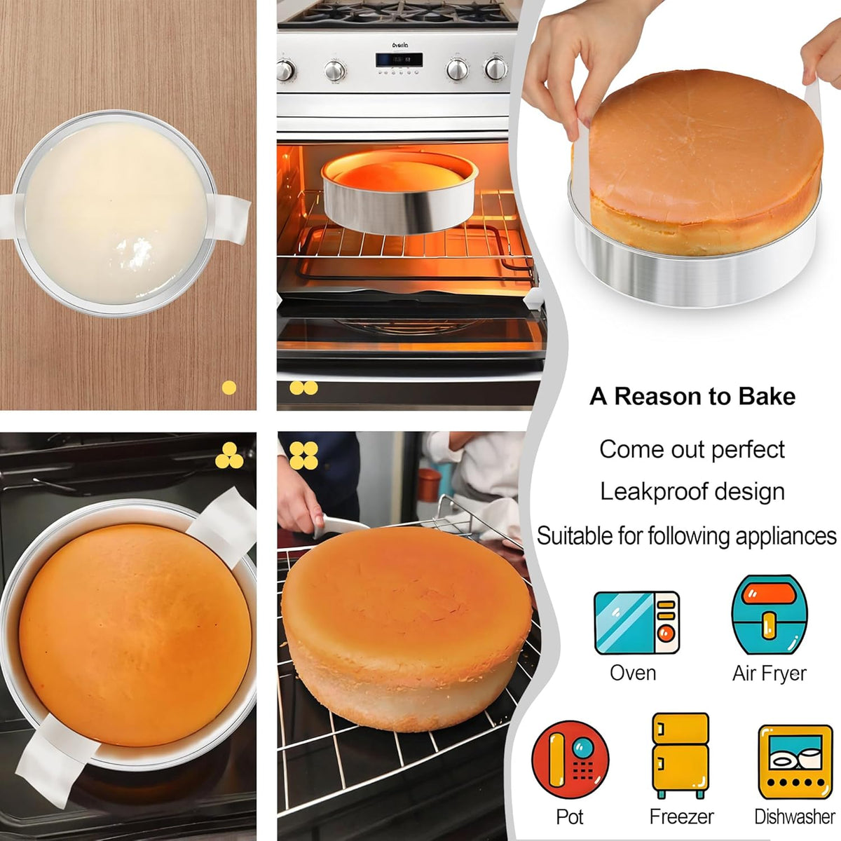 8 Inch Round Cake Pans Set of 2, Nonstick Stainless Steel Baking Pans Set with 100PCS Parchment Papers, Durable Birthday Christmas Circle Layer Cake Pans, Cake Pans Sets for Baking, Dishwasher Safe