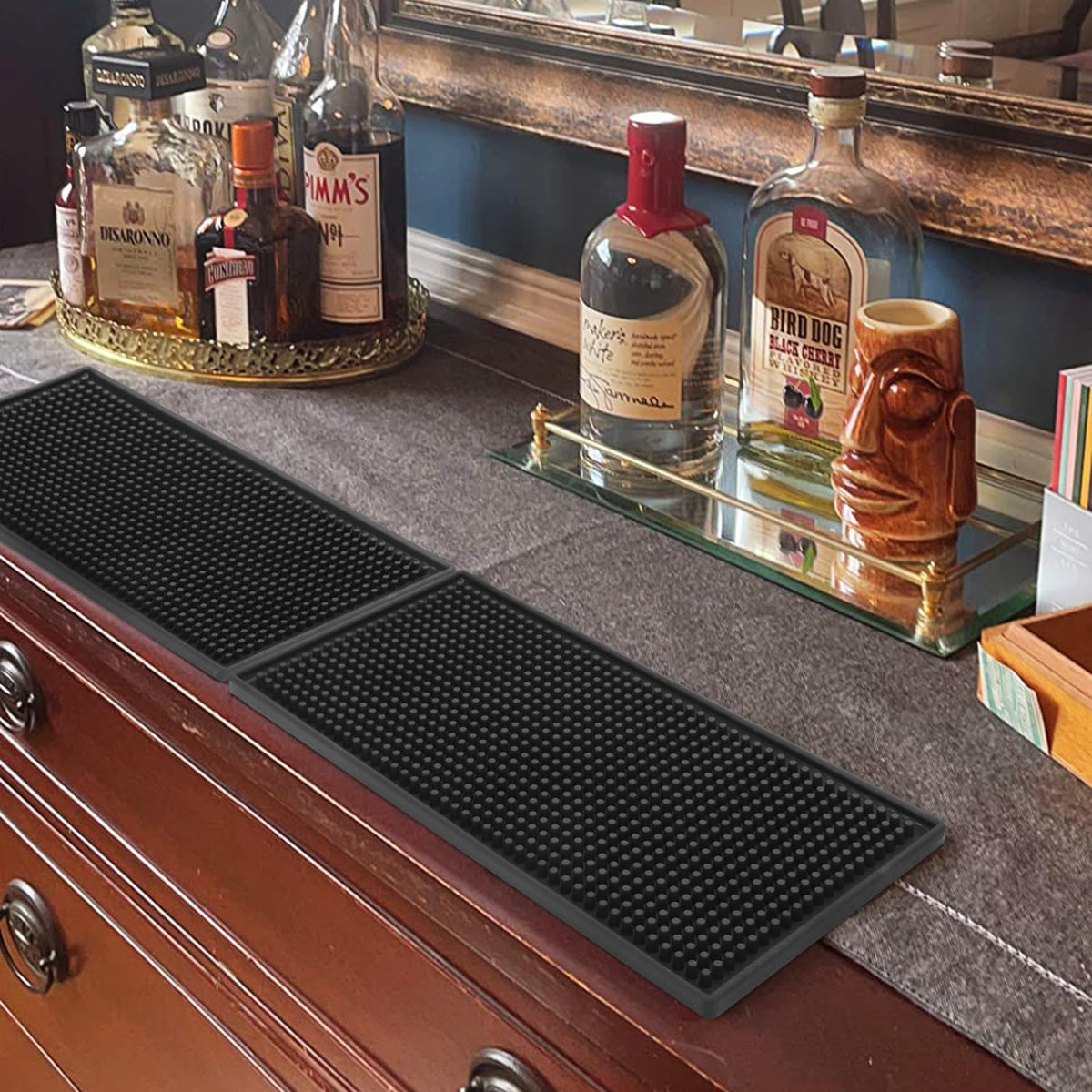 12 Pack Rubber Bar Mats, 12" x 6" Black Bar Service Mat, Spill Mat for Countertop, Bartending, Rubber Bar Mats, Efficient and Stylish Solution for Every Bartending Need,by KUKLIPJIM