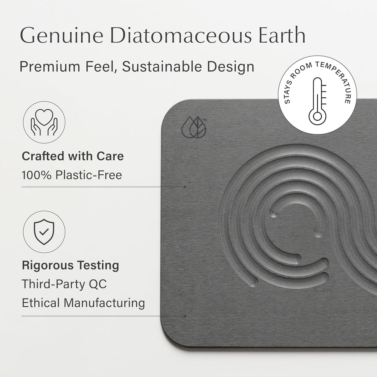 Dorai Home Bath Stone Mat 23.6"x15.4" – Quick-Dry, Non-Slip Diatomite Stone Bath Mat for Bathroom, Zen Slate