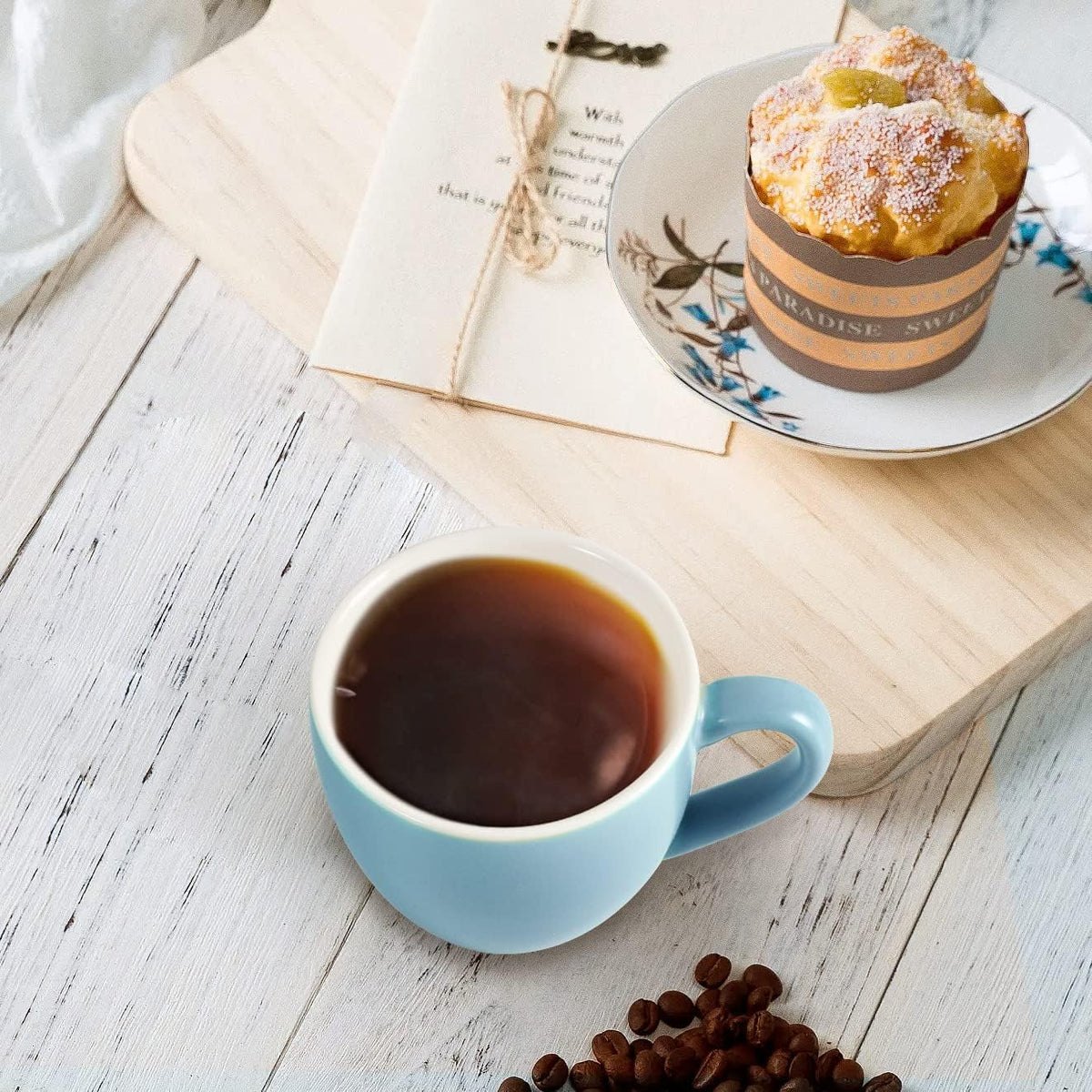 homEdge Mini Procelain Espresso Cup, 3 Ounces / 90 ml Tiny Coffee Mugs Demitasse for Espresso, Tea- Set of 6, Light Blue
