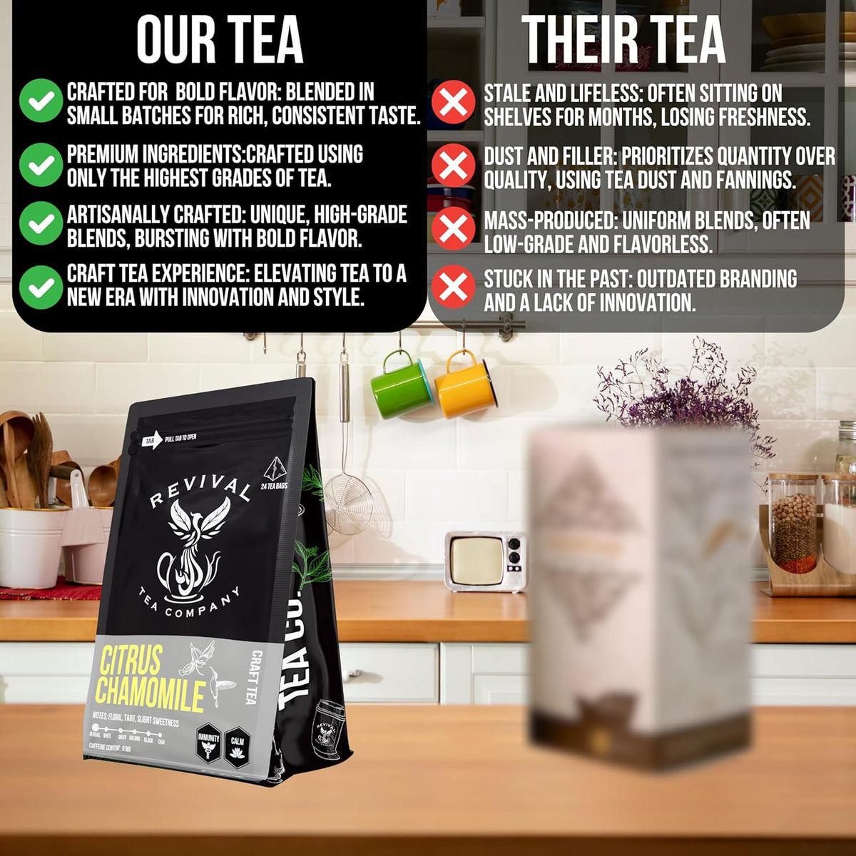 Revival Tea Company Citrus Chamomile Tea - Herbal Tea Blend of Chamomile Flowers and Orange Peel - Caffeine Free - 24 Tea Bags