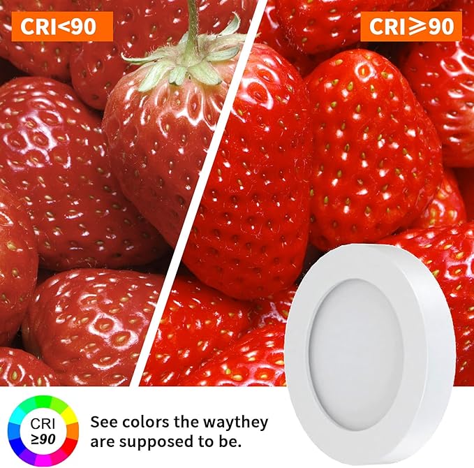 VST Under Cabinet Lights CCT 3000K-6500K, LED Puck Light Color Temperature and Brightness Adjustable with Touch Remote Dimmer and ETL-Listed Led Driver for Drawer Wardrobe Kitchen （White）