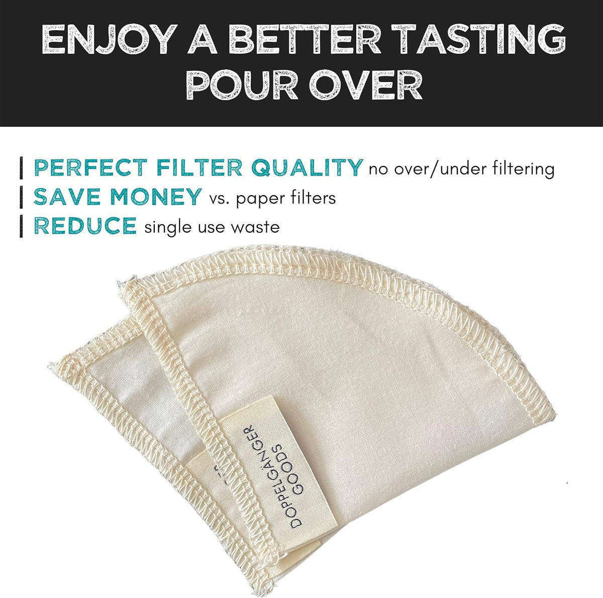 (2-Pack) Reusable Organic Cotton Filters for Hario V60 and Origami Style Pourover Coffee Filters, Ceramic Cup, Glass, Plastic Dripper (Size 01, 1-2 Cups)