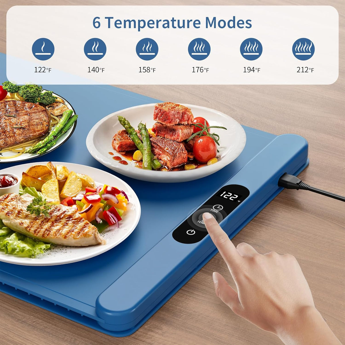 Upgrade Graphene Food Warming Mat, Fast Full Surface Heating Electric Warming Tray, Portable Rollable Food Warmer for Parties Buffet with 6 Temperature and Timer Settings, Gifts for Mom Wife