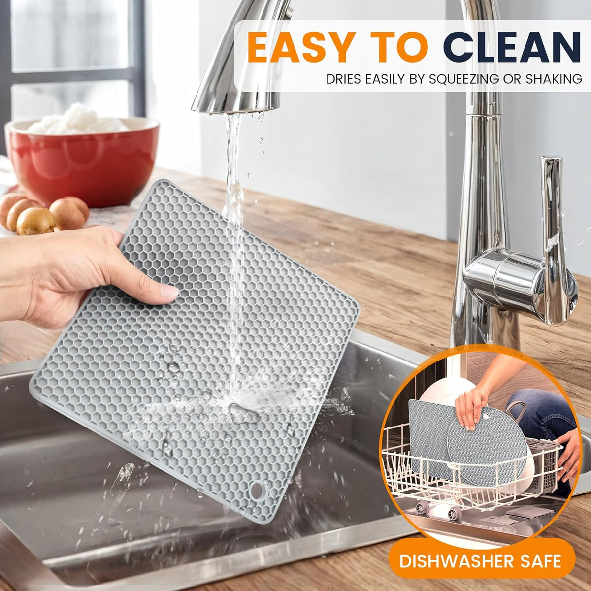 Silicone Trivet Mats 4 Heat Resistant Pot Holders Multipurpose Non-Slip Hot Pads for Kitchen Potholders, Drying mat, Jar Opener, Spoon Holder, Coaster(Nordic Grey)