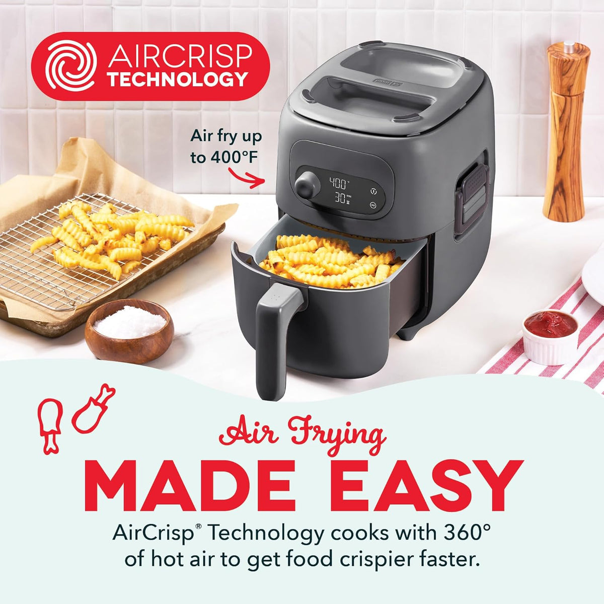 DASH Flip & Fry 2-in-1 Grill + Air Fryer, 3 QT