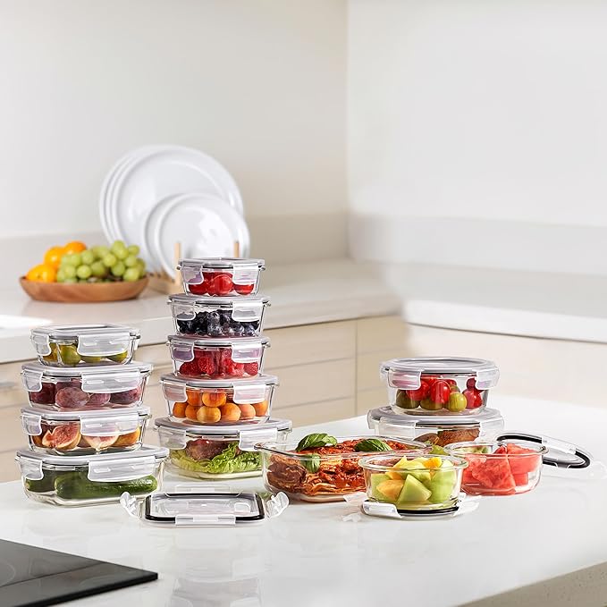 Sorbus Glass Meal Prep Containers, Dishwasher and Oven Safe Reusable Meal Prep Containers, Freezer Safe Glass Food Storage Containers with Airtight Lids