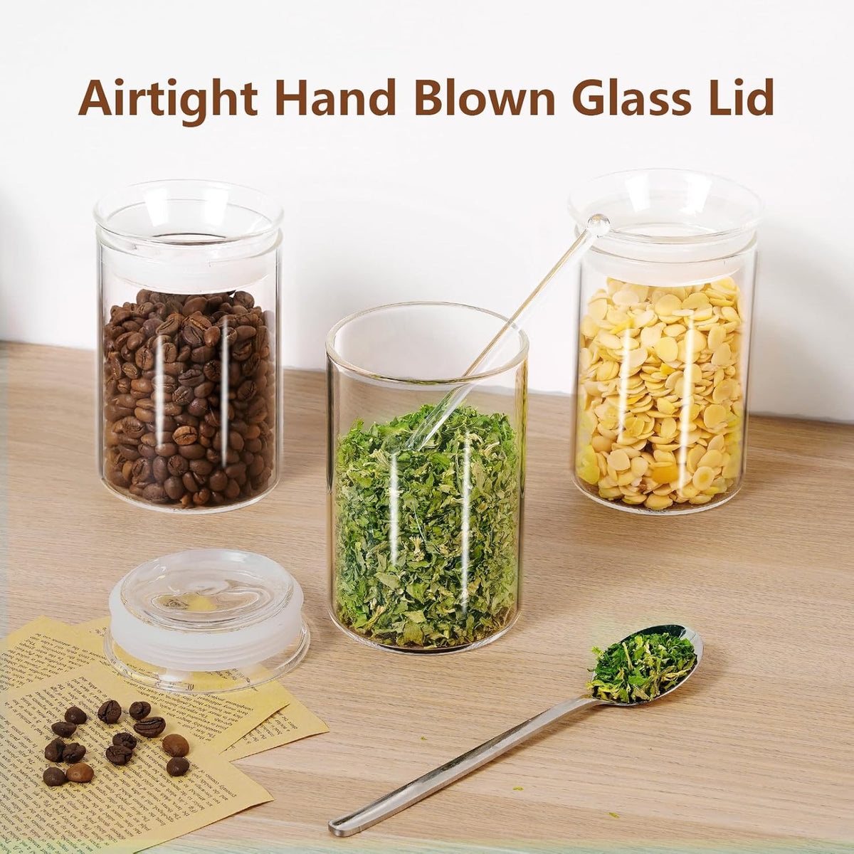 ZENS Glass Canisters Jar with Lid, Airtight Sealed 15 Fluid Ounce Spice Jars Sets of 2, Clear Small Kitchen Storage Containers for Herbs,Tea 4.76 x 3.15 IN