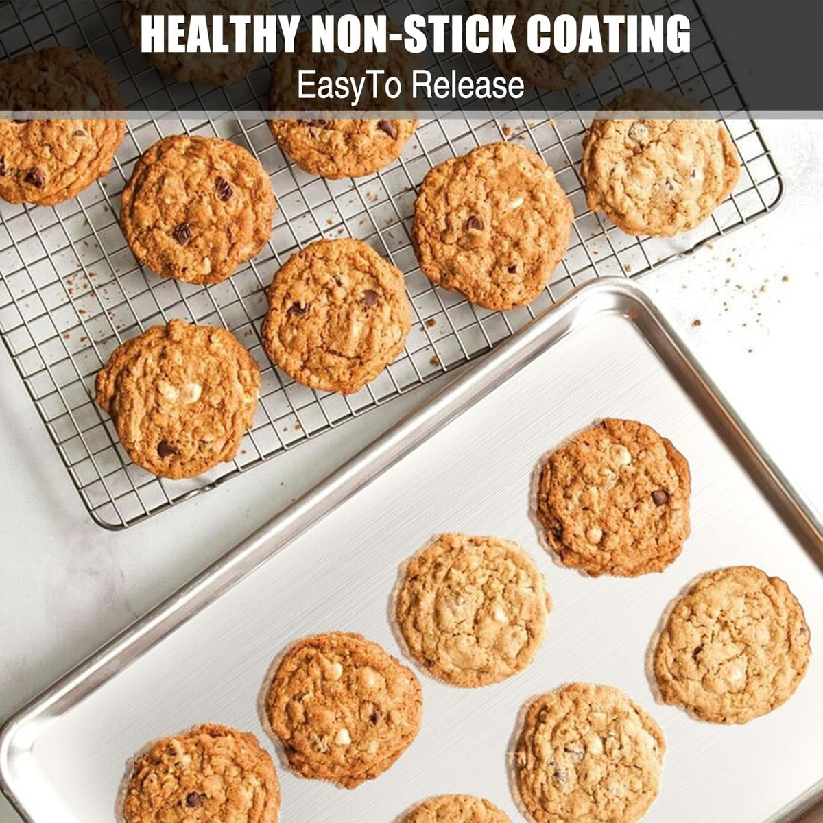 Baking Sheet Cookie Sheet Set of 2, Umite Chef Stainless Steel Baking Pans Tray Professional 12 inch, Non Toxic & Healthy, Mirror Finish & Rust Free, Easy Clean & Dishwasher Safe