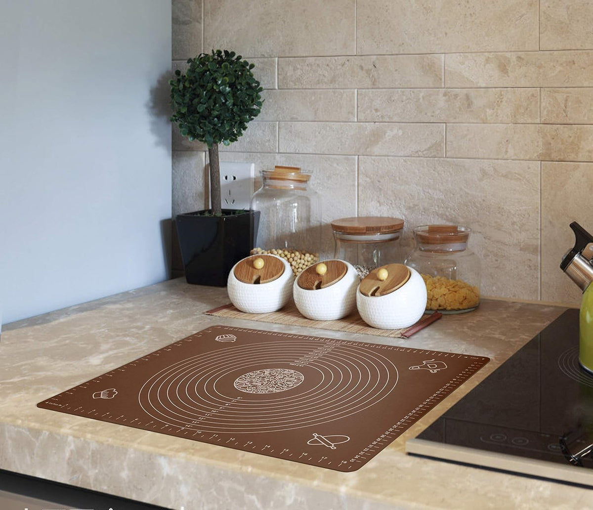 Silicone Baking Mat for Rolling Pastry Dough with Measurements, 19.7" x 15.7" BPA Free Non stick and Non Slip Coffee Table Sheet Baking Supplies for Bake Pizza Cake