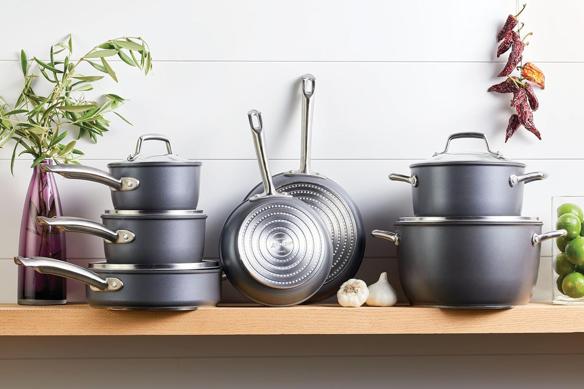 Anolon Accolade Forged Hard Anodized Nonstick Pots & Pans - Induction Cookware Set - 12 Piece - Moonstone Gray