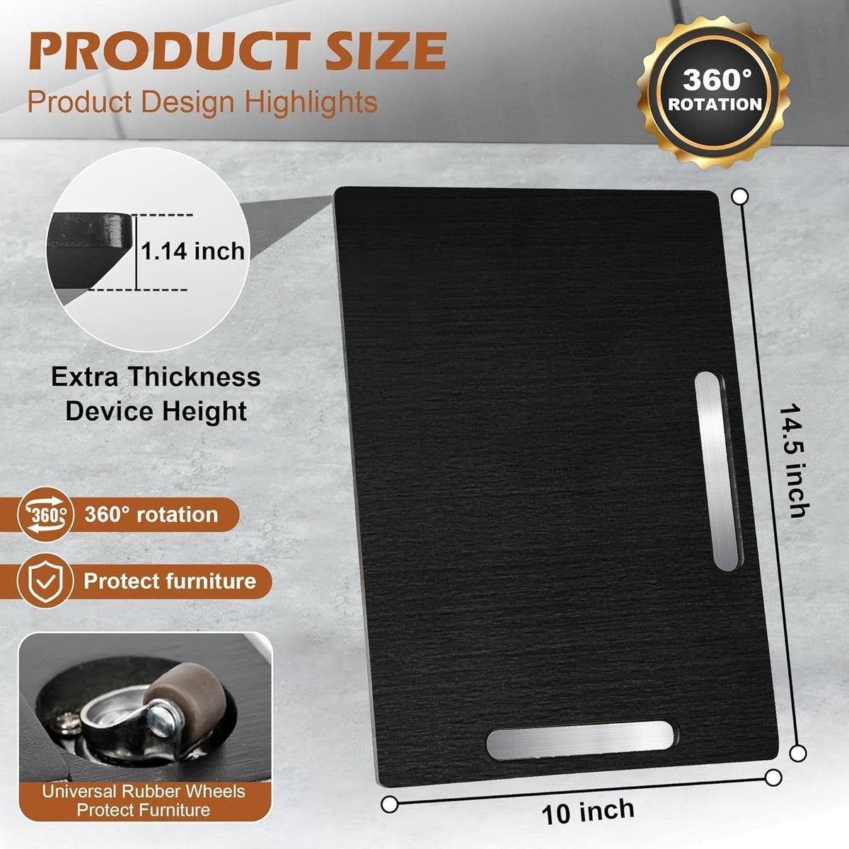 Joy&Grace Appliance Slider for Kitchen Appliances 360° Rolling Sliding Tray for Coffee Maker Countertop, Bamboo Coffee Pot Slider Rolling Tray (Black, Medium 14.5" x 10")