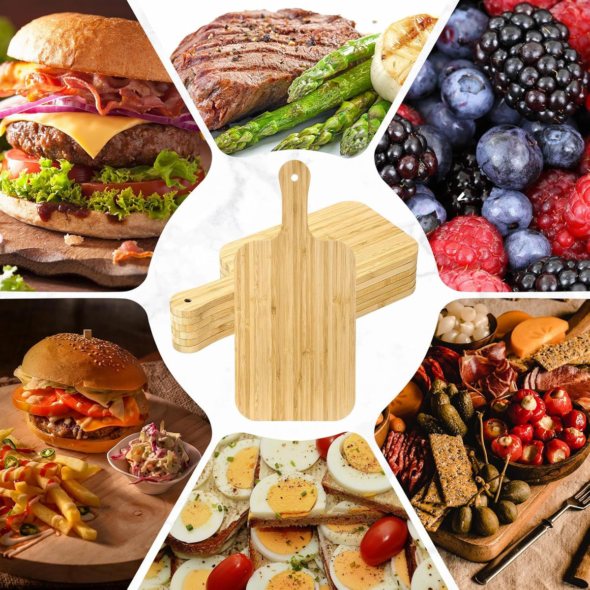 Lounsweer 6 Pcs Thicken Cutting Board Bulk Wood Board for Chopping Serving Charcuterie Material for Laser Engraving Mother' Day Wedding Housewarming Gift