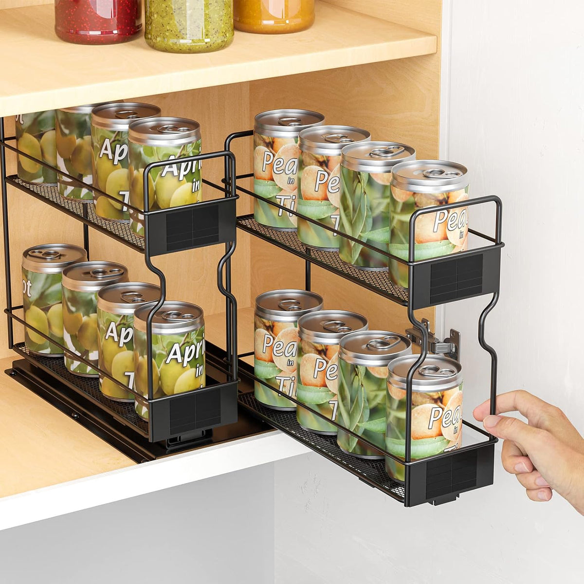 SpaceAid Pull Out Spice Rack Organizer for Cabinet, Heavy Duty Slide Out Seasoning Kitchen Organizer, Cabinet Organizer, with Labels, 7.7" W x10.75 D x10 H, 2 Drawers 2-Tier