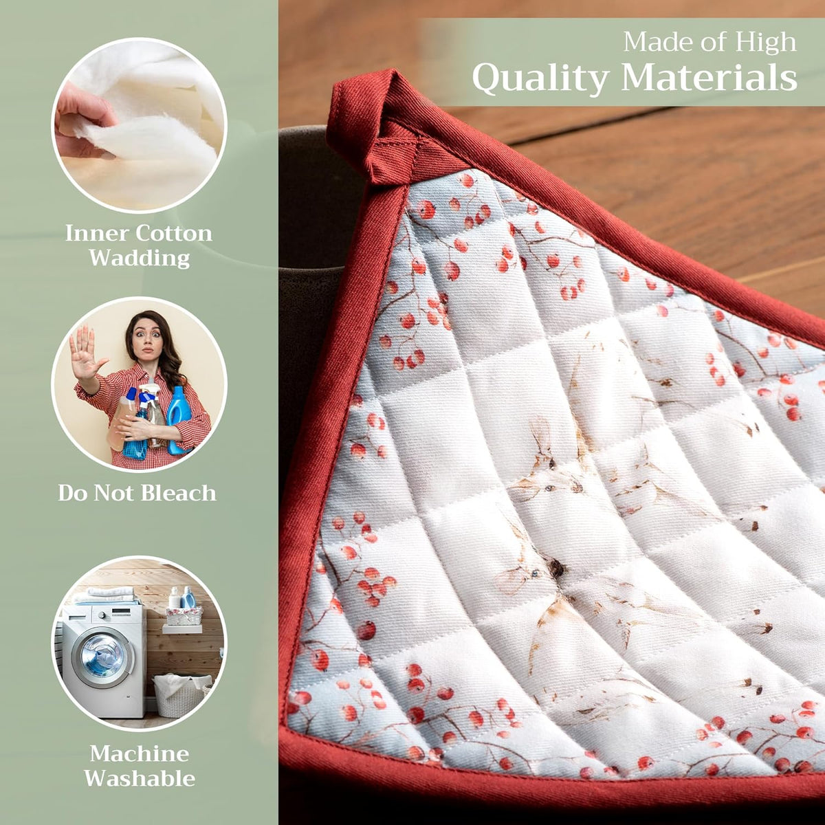 Maison d' Hermine Pot Holders Set 100% Cotton Heat Resistant Potholders 8" x 8" Hot Pads with Loop BBQ, Cooking, Baking, Grilling, Kitchen, Handling Hot Pans (Pack of 2, Fairytale Forest)