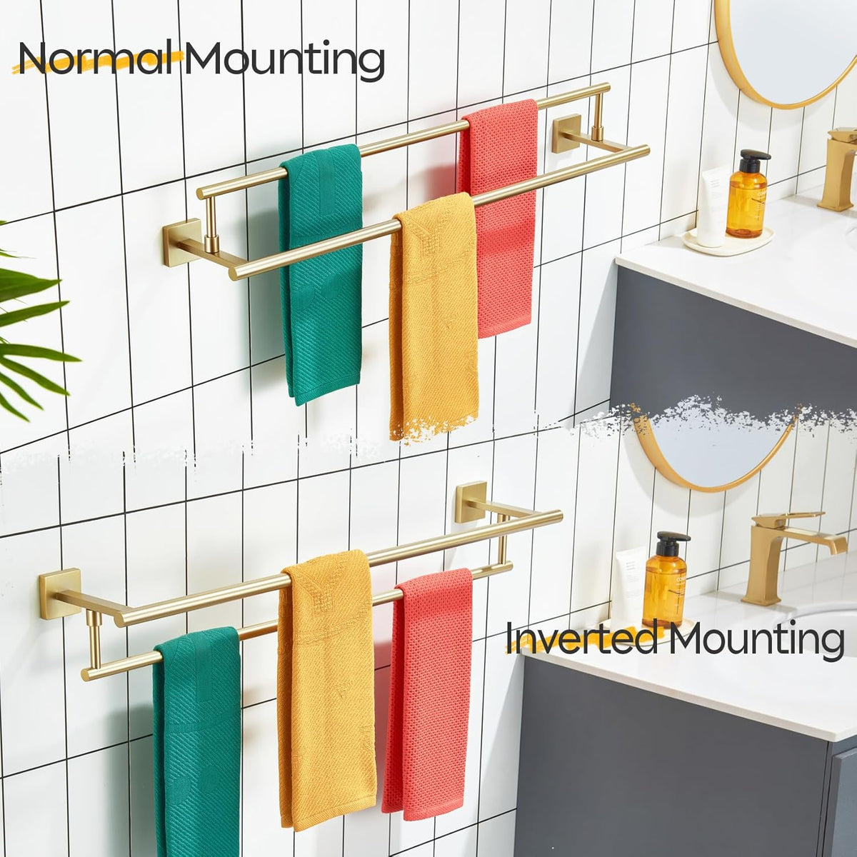 KOKOSIRI Bath Towel Bars 32-Inch Double Towel Rails Overlength Bathroom Racks for Cabinet Kitchen Brushed Gold Stainless Steel B5009BG-L32