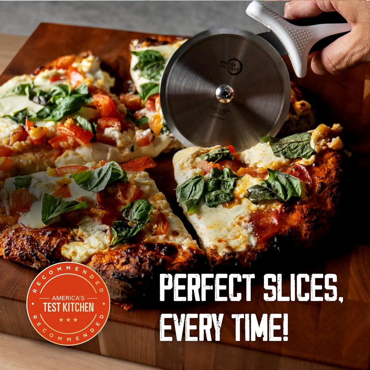 Mercer Culinary Millennia Pizza Cutter with Black Handle, 4 Inch Wheel, Stainless Steel