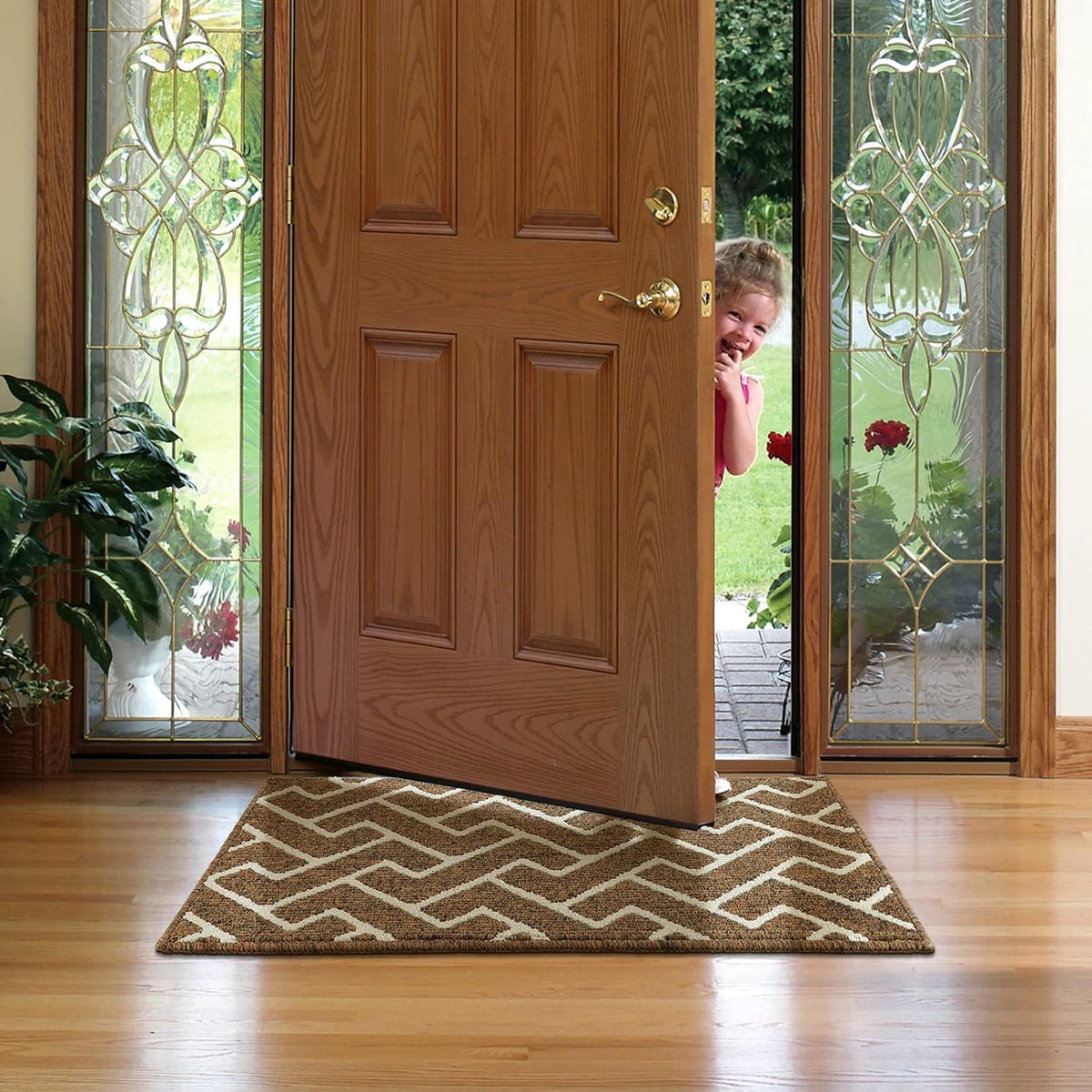 hicorfe Kitchen Rugs and Mats,Kitchen Mats for Floor,24"x35" Non Slip Runner Rug,Absorbent Resist Dirt Comfort Standing Mat Machine Washable for Entryway,Hallway,Front of Sink(Brown)