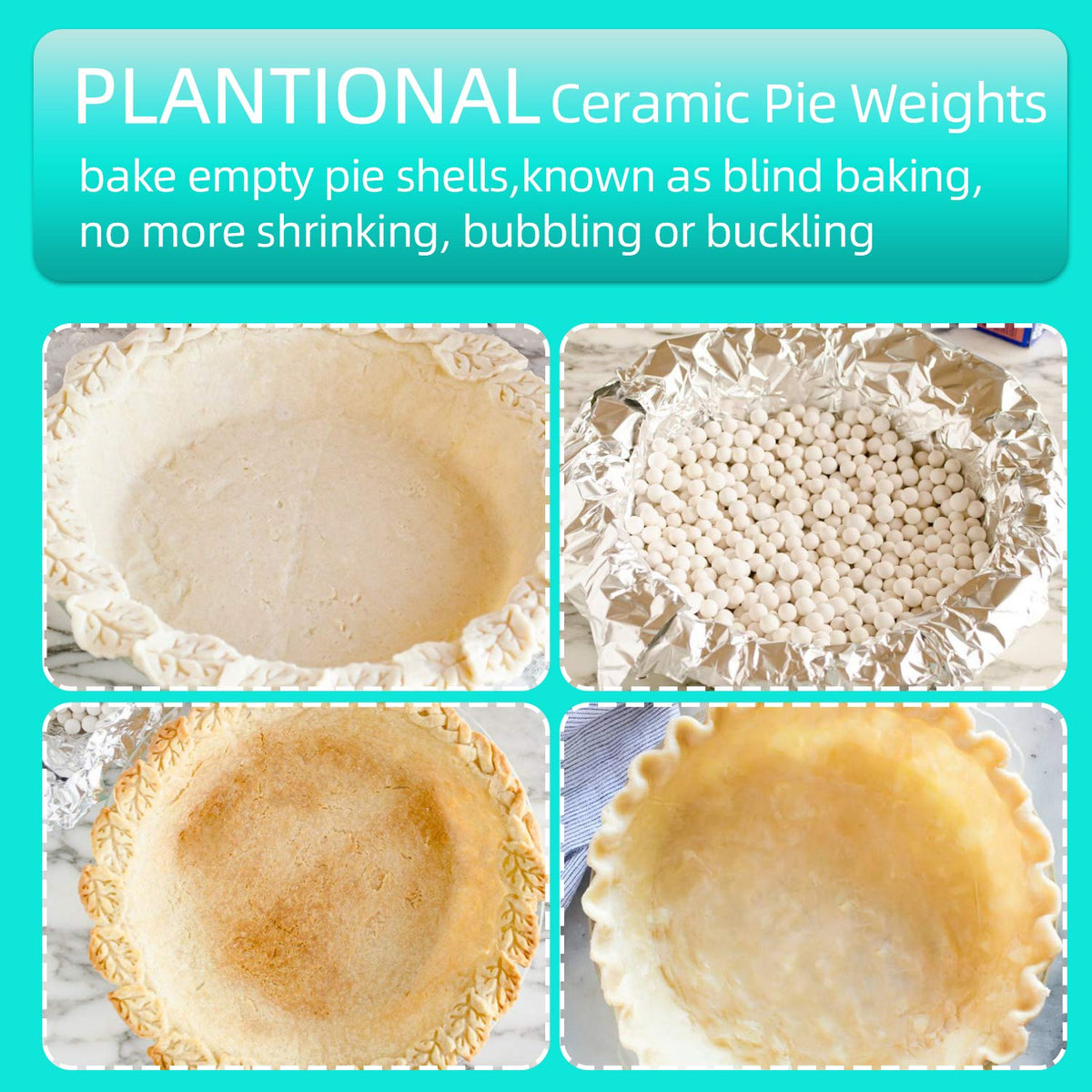 PLANTIONAL Pie Weights - 1.32 LB Ceramic Stoneware Beans in Wheat Straw Container for Blind Baking Pastry Crusts (Green)