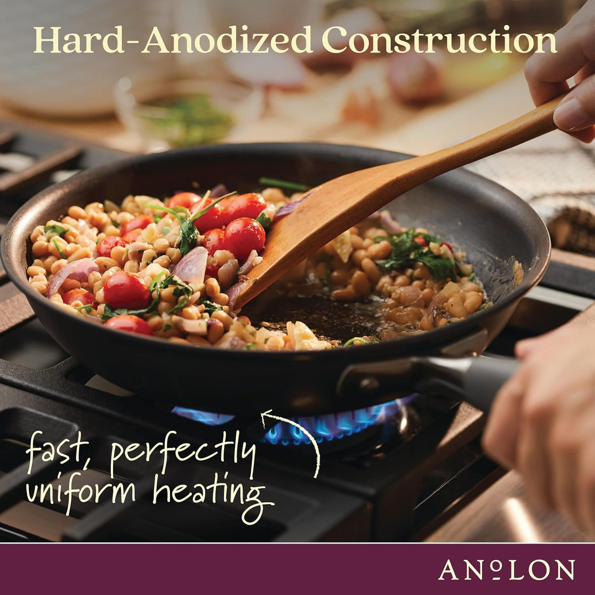 Anolon Advanced Home Hard Anodized Nonstick Pan, Stir Fry w/Helper Handle (12"), Moonstone