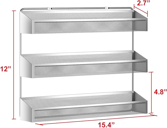 Auledio 2 Pack Spice Rack Organizer, 3 Tier Counter-top Stand or Wall Mounted Storage Rack Hanging Shelf for Kitchen Cabinet, Cupboard, Pantry Door or Bathroom Shower Cosmetic - Chrome
