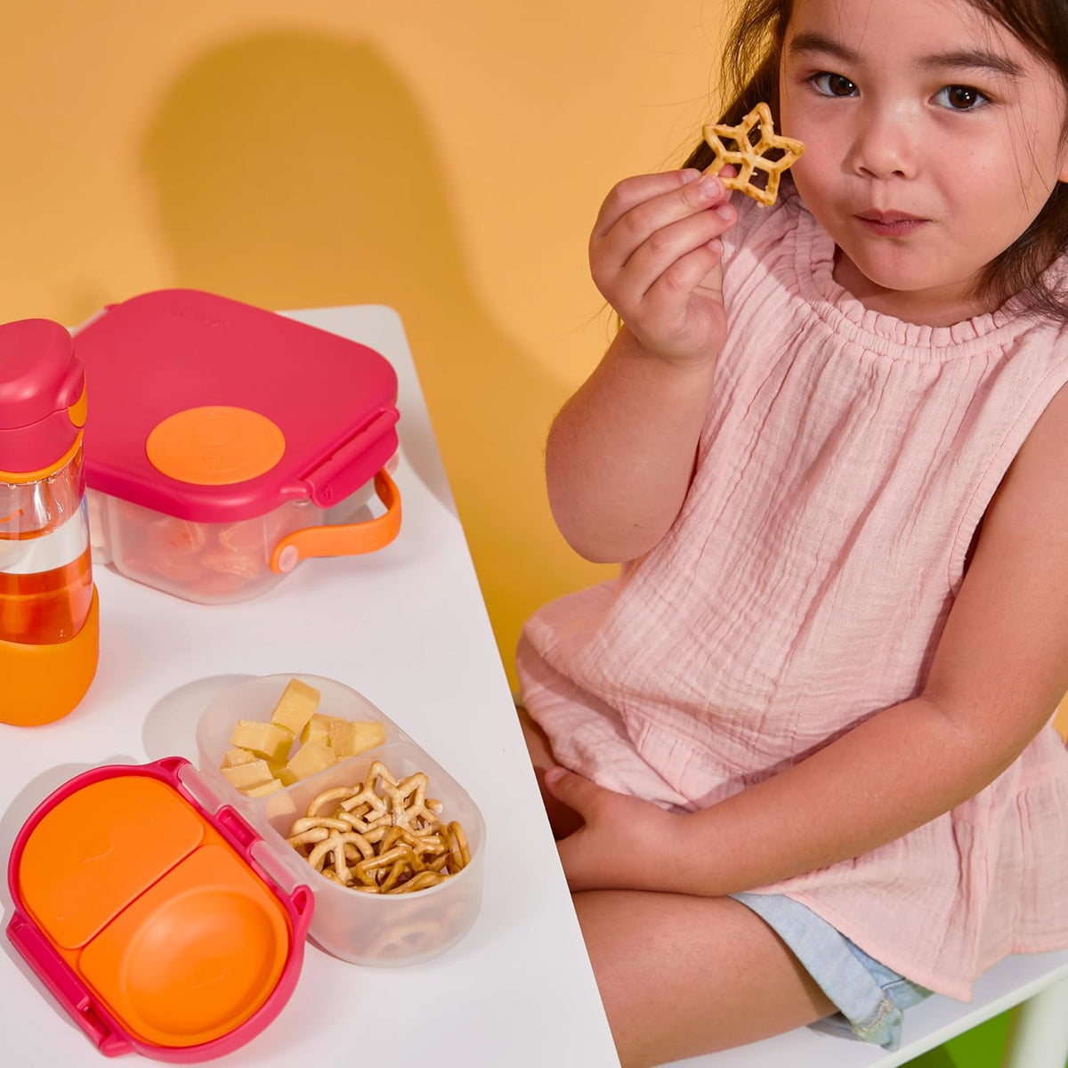 b.box Snack Box Reusable Snack Containers with Lids 2 compartments, Bento Box for kids and toddlers, Leakproof Lunch Box, BPA free and Dishwasher Safe Snack Container (Lilac Pop, 1 3/4 Cup)