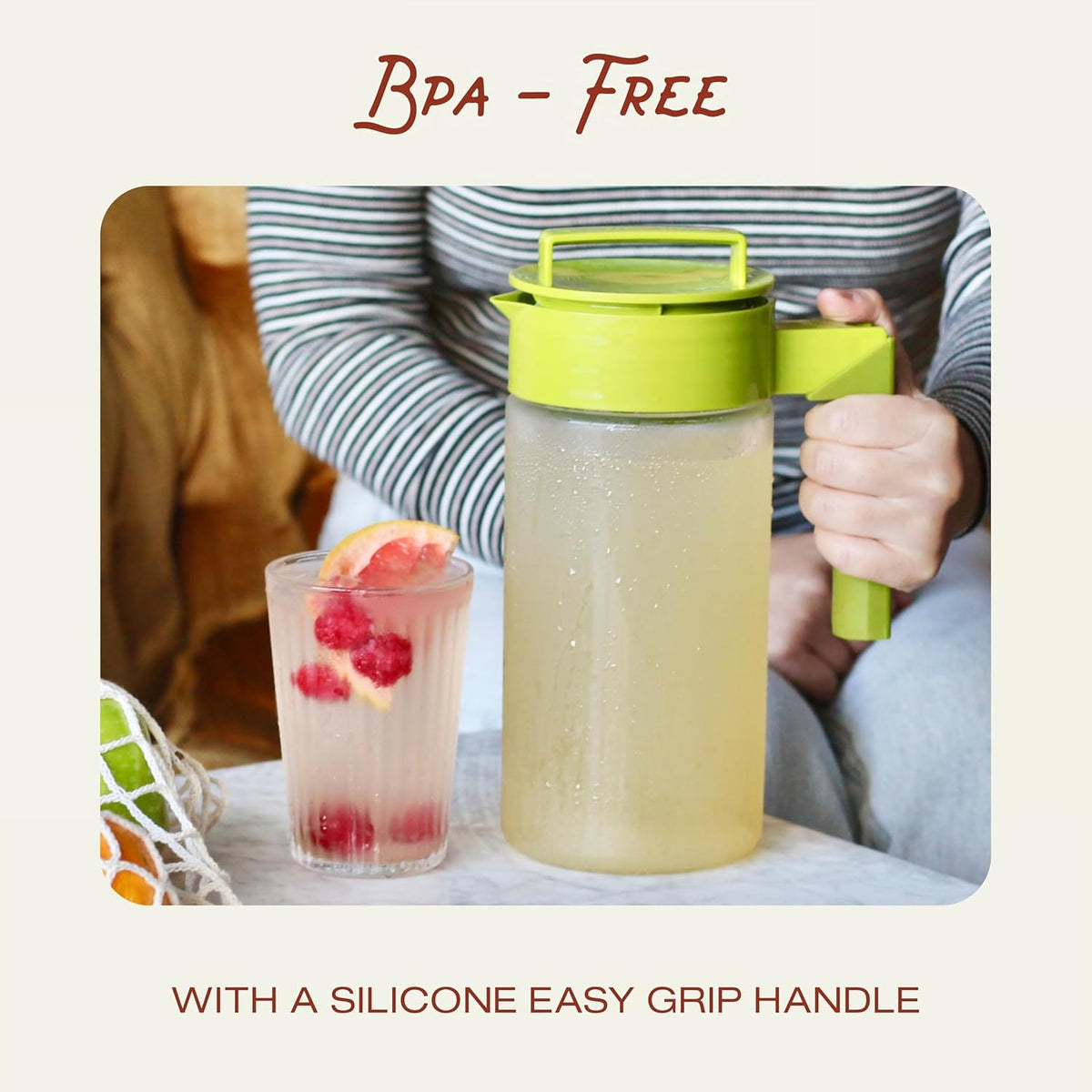 Takeya Flash Chill Iced Tea Maker - Airtight & Durable Iced Tea Maker Jug with Silicone Carry Handle - Leak-Proof & Lightweight Tea Infuser with Patented Flash Chill Technology - 2 Quart, Blueberry