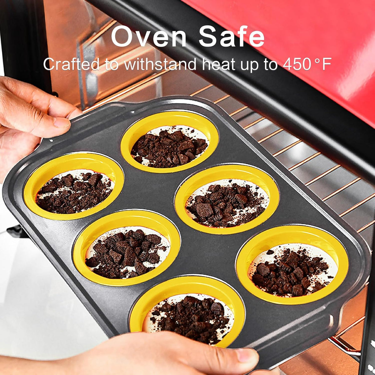 Silicone Muffin Pan for Baking with Metal Frame, 6 Cup Muffin Pan Molds, Non Stick Baking Tray for Ovens, Bakeware with Press to Release Design, Egg Bites Silicone Mold, Dishwasher & Oven Safe, Yellow