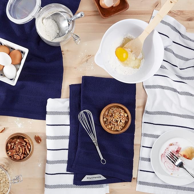 KitchenAid Albany Kitchen Towel 4-Pack Set, Cobalt Blue/White, 16"x26"