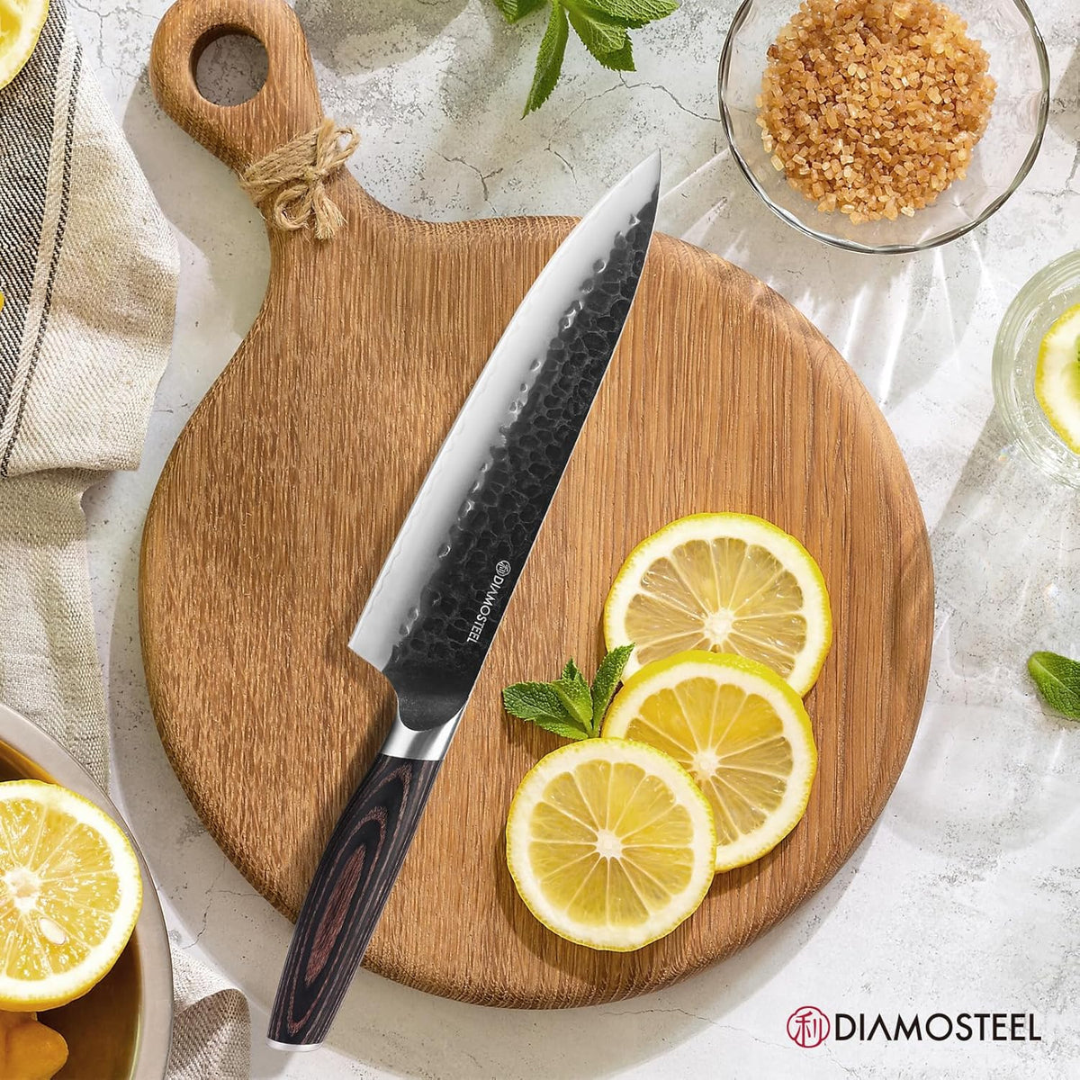 Kitchen Knife Set - 3 Pieces Knives Set for Kitchen High Carbon 9CR18MOV Steel, Hammered Black Oxide Blade & Pakkawood Handle - Profession Chef Knife Set Elegant Holiday Gift for Chefs