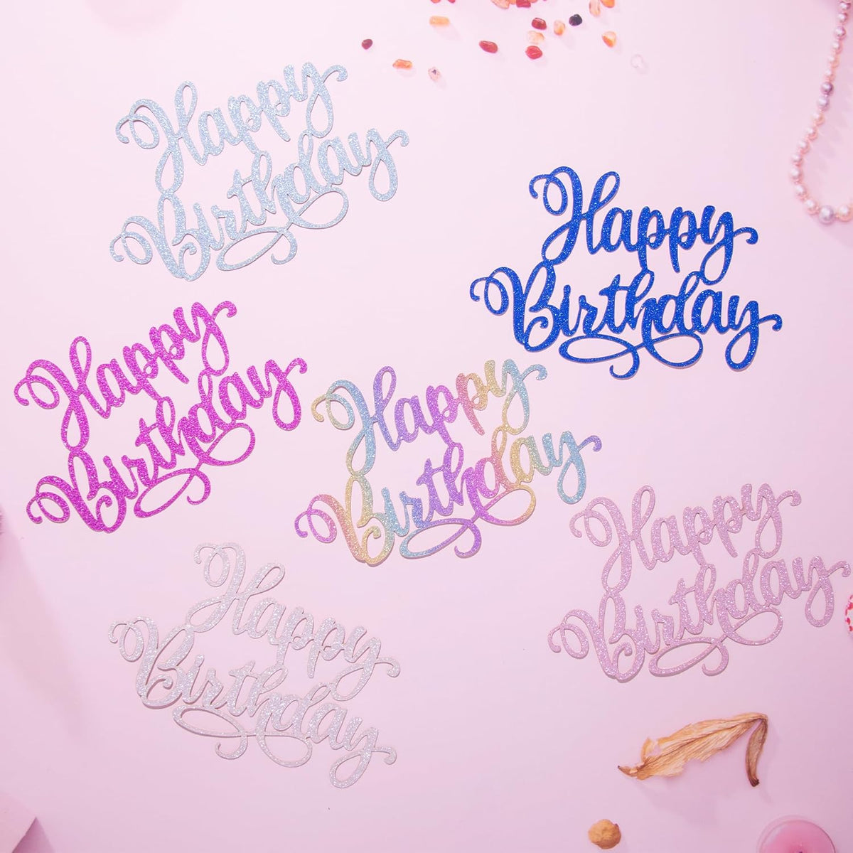 Happy Birthday Cake Toppers 9 Inch Glitter Happy Birthday Cake Pick for Birthday Anniversary Theme Party Cake Decorations Supplies - Champagne Gold