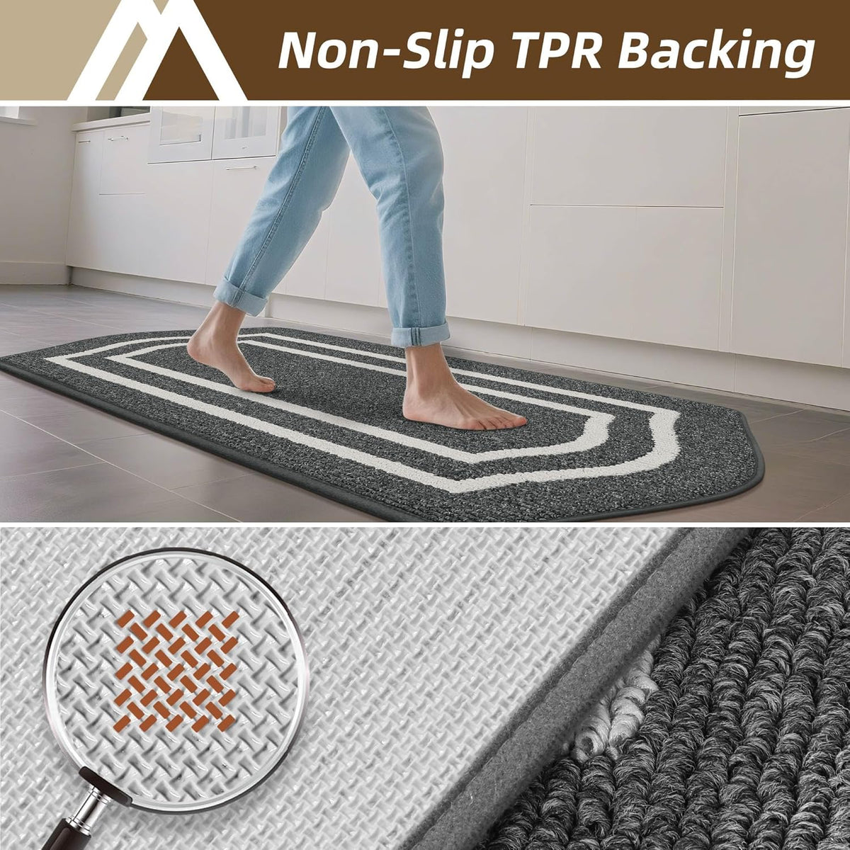 COSY HOMEER Long Kitchen Floor Mats for in Front of Sink Super Absorbent Kitchen Rugs and Mats 24"x48" Non-Skid Kitchen Mat Standing Mat Washable,Polypropylene,Dark Grey,Frame