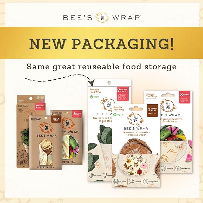 Bee's Wrap Beeswax Wraps for Food - Ocean 3 Pack (2M 1 Sandwich) Made in USA Reusable & Organic Food Wraps, Sandwich Wrap - Eco-Friendly Alternative to Aluminum Foil & Plastic Wrap