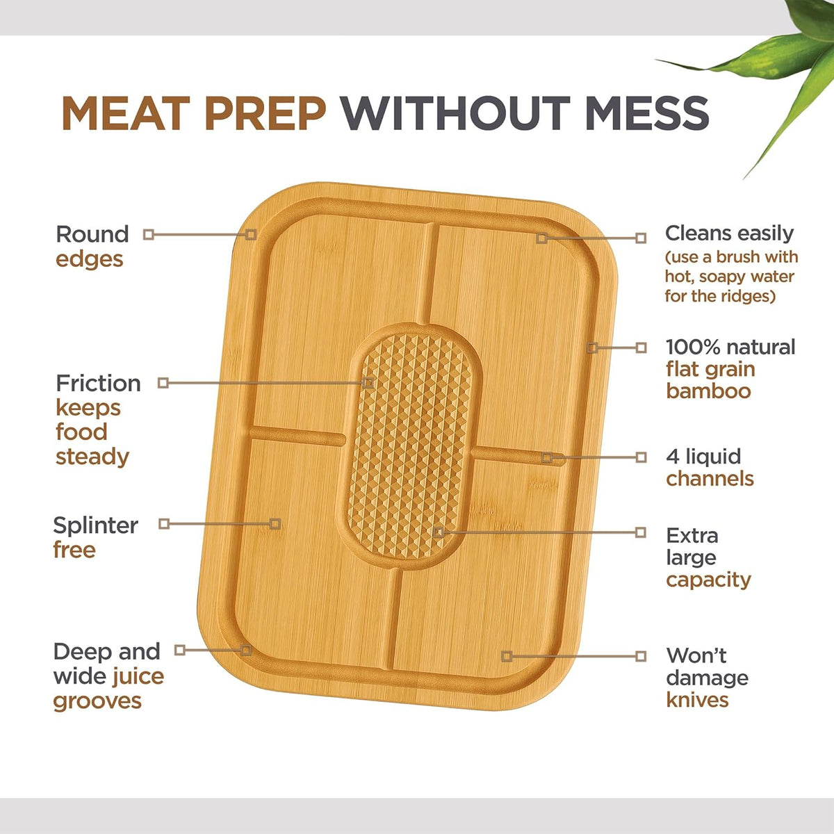 Meat Cutting Board for BBQ & Grilling - Spikes to Stabilize Meat & Juice Groove - Heavy Duty Bamboo Carving Board with Reversible Steak Tray - Great Gift